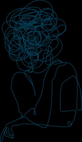 Line illustration of a person with a tangled, overwhelmed mind